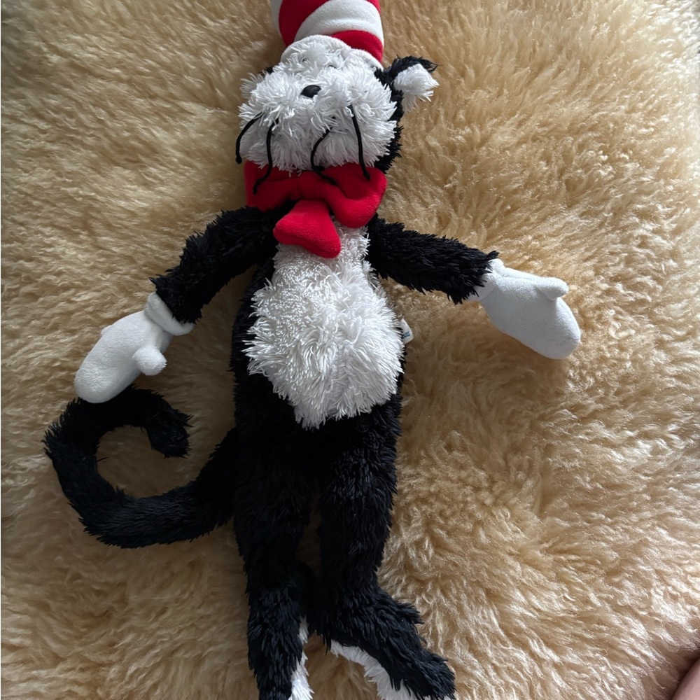 Universal Black and White Stuffed Cat with Red Hat